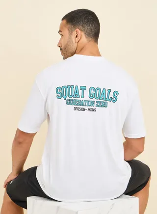 Oversized Back Squat Goals Print Athleisure T-Shirt 