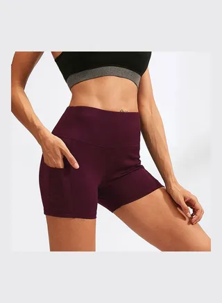 High Waist Workout Training Shorts Burgundy 