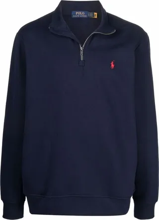Blue Pony Embroidered Zip-Up Sweater