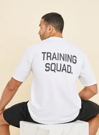 Oversized Back Training Squad Print Athleisure T-Shirt 