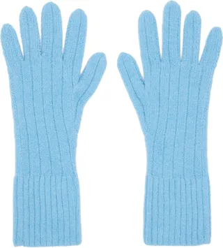 Dries Van Noten Blue Ribbed Gloves