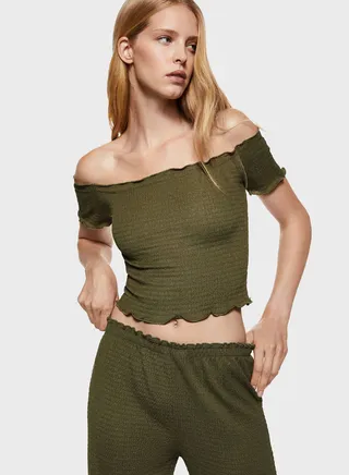 Ribbed Bardot Crop Top 
