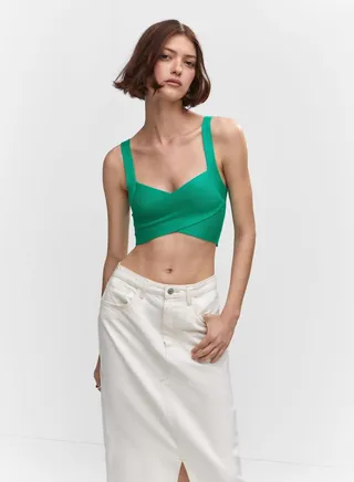 Ribbed Surplice Neck Crop Top 