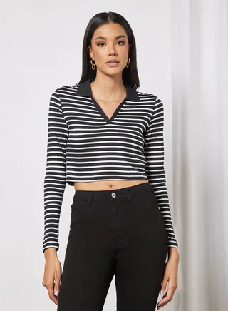 Striped Long Sleeve Crop Top 
