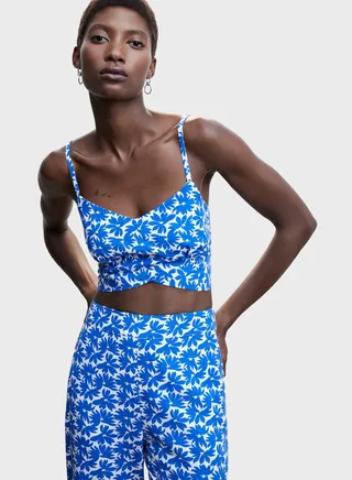 Strappy Floral Print Crop Top 