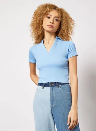 RIbbed Crop Top Blue 