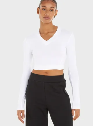 V-Neck Knitted Crop Top 