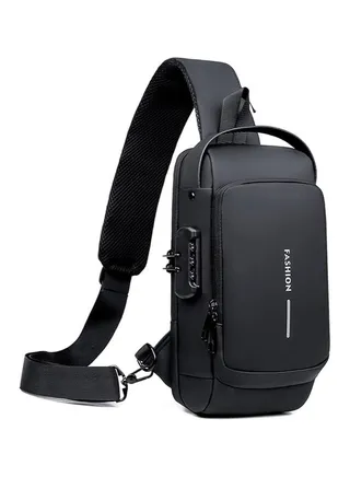 Waterproof Anti Theft Sling Bag for Men with USB Charging Port,Black 