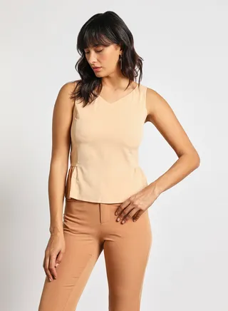Women's Casual V-Neck Tank Top With Ruffle Hem Aprico 
