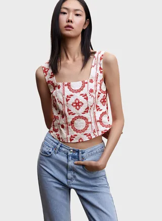 Square Neck Printed Crop Top 