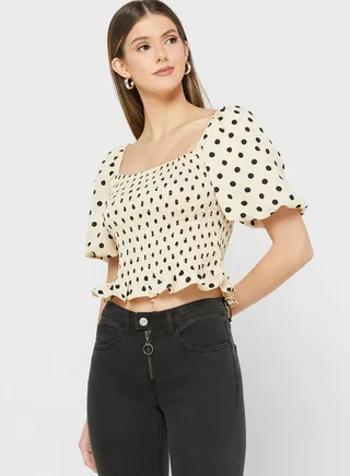 Puff Sleeve Top In Polka Dot 