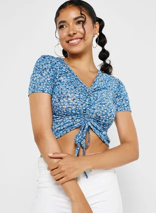 Printed Drawstring Detail Top 