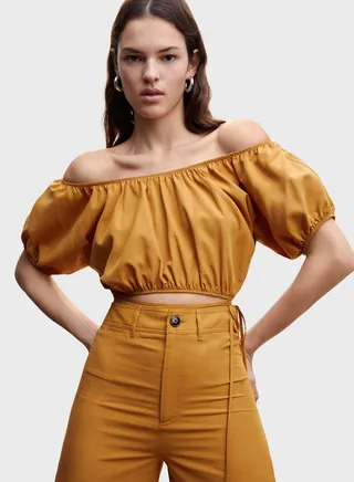 Puff Sleeve Off-Shoulder Crop Top 