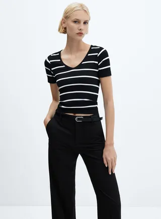 Striped Scoop Neck Crop Top 