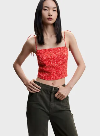 Printed Strappy Crop Top 