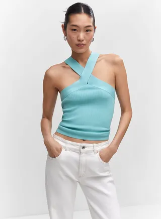 Halter Neck Ribbed Crop Top 