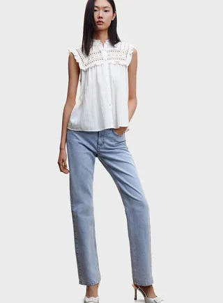 Openwork Button Down Crop Top 