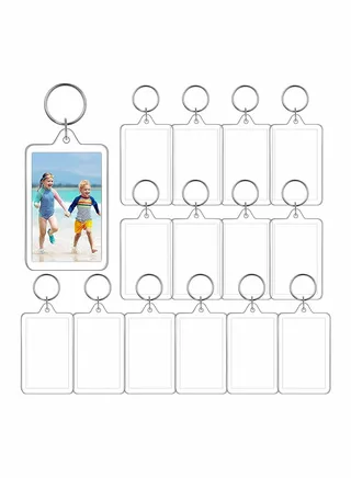 Acrylic Photo Frame Keychain Holder, 50 Pieces Insert Keychain, Clear Picture Keychains Key Chain, Snap-In Custom Keyring for DIY Projects 