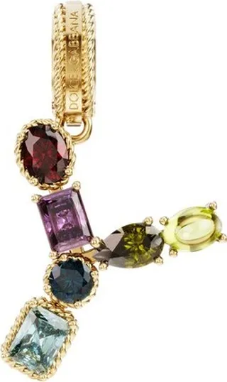 Rainbow alphabet Y 18 kt yellow gold charm with multicolor fine gems