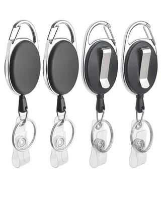 4 Packs Retractable Keychain, Badge Holder Reel Clip, Heavy Duty Name Tag ID Card Holder, Keychain Ring Carabiner, Keys Cards ID Badges, for Hung on Waist, Chest, Backpack, Trouser Pocket 
