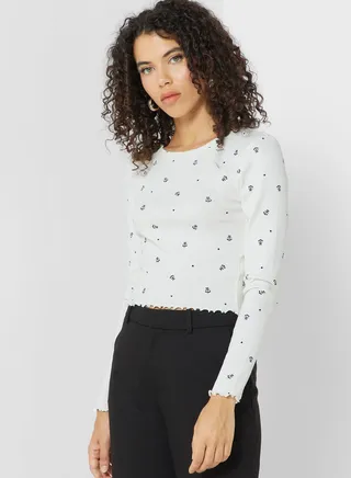 Round Neck Printed Crop Top 