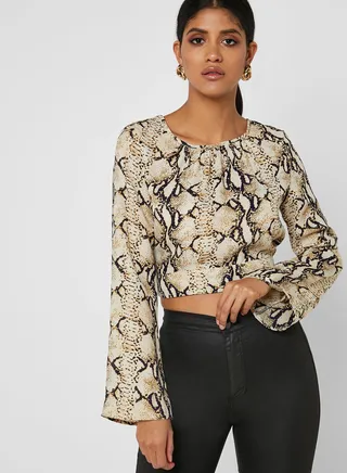 Snake Print Open Tie Back Crop Top 