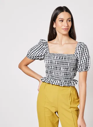 Shirred Crop Top Black 