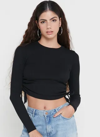 Solid Drawstring Detail Top 
