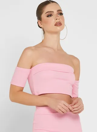 Off Shoulder Ribbed Crop Top 