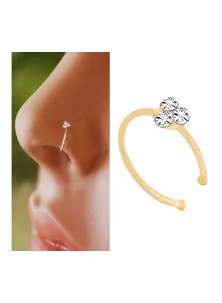 Nose Ring Gold Silver Three Diamond Stud Hoop Sparkly Crystal Ring, Fashion Decoration Rings for Women Drop Stud, 1 Pcs 