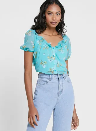 Printed Sweetheart Neck Top 