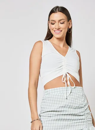 Ruched Front Crop Top White 