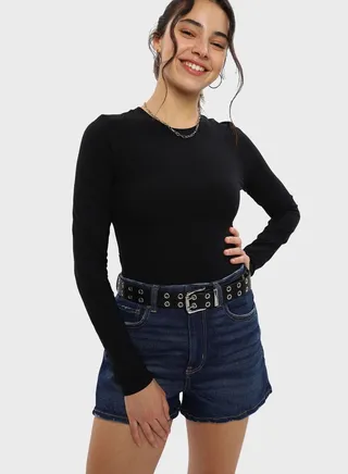 Round Neck Knitted Bodysuit 