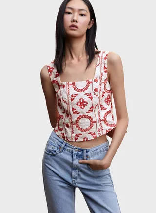 Square Neck Printed Crop Top 