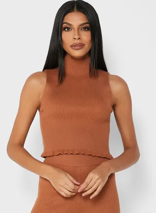 High Neck Knitted Crop Top 