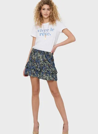 Ruffle Hem Printed Mini Skirt 
