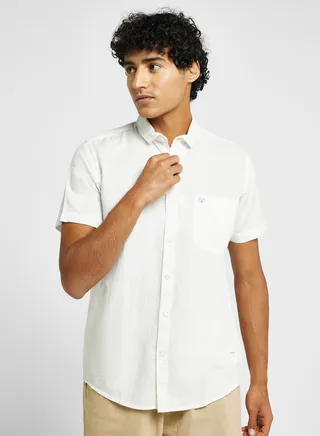 Thomas Scott Cutaway Collar Classic Slim Fit Cotton Linen Casual Shirt 