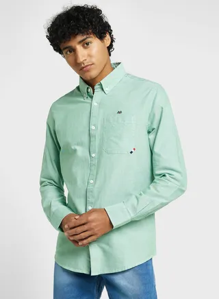 Thomas Scott Cotton Button-Down Collar Twill Classic Slim Fit Opaque Casual Shirt