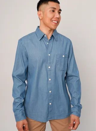Men’s Single Breast Collared Neck Button Down Shirt in Light Blue 