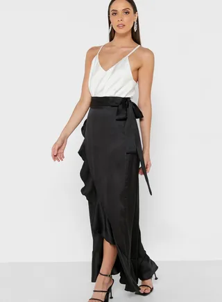 High Waist Ruffle Detail Wrap Skirt 