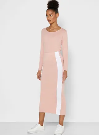 Contrast Side Paneled Midi Skirt 