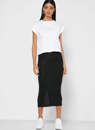 Contrast Side Paneled Midi Skirt 