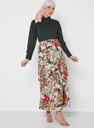 Tiered Frill Layer Printed Skirt 