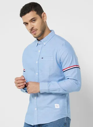 Men Blue Slim Fit Pure Cotton Casual Sustainable Shirt