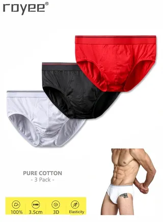 3 Pack Pure Cotton Men's Mid Rise Solid Color Underwear Briefs, 3D Design Comfortable and Dreathable Brief For Boys or Man 