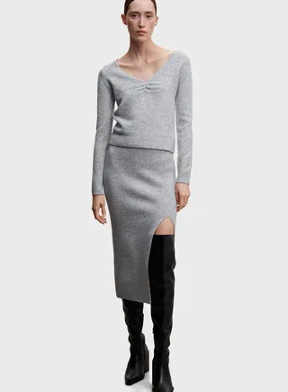 Side Slit Ribbed Skirt 