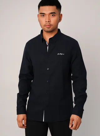Men’s Contrast Tape Button Down Classic Shirt in Night Sky 
