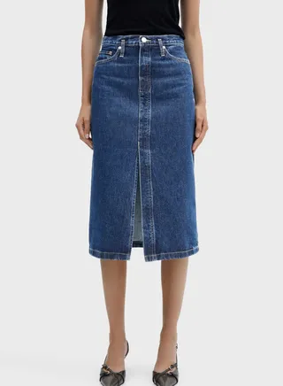 Slit Hem Denim Skirt 
