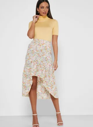 Floral Print Aysmmetrical Skirt 