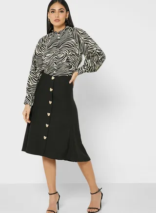 Button Down A-Line Skirt 